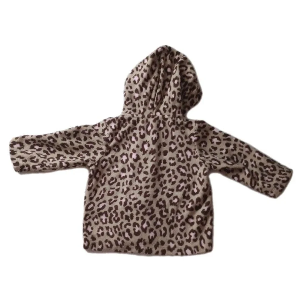 Carters Leopard Print Hooded Fleece Zip Up Jacket sz 9M Girls Infant Baby